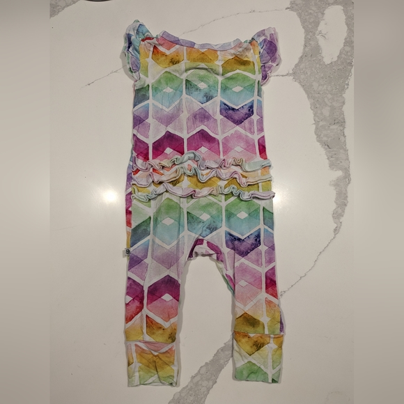 Little bum bums bamboo pajamas ruffle romper 9-12m - Picture 2 of 3